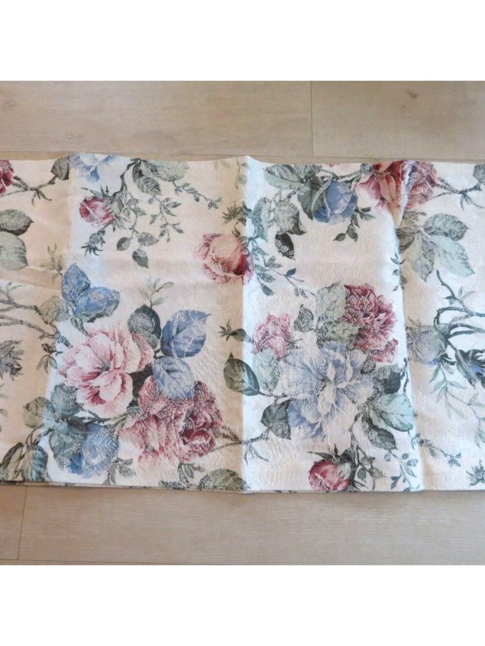 Vintage Burlington Floral Tapestry Valance Pink Blue Roses 17"x69" Made in USA
